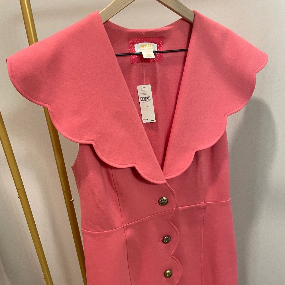 Anthropologie Maeve Scalloped Buttondown Dress Quartz Pink